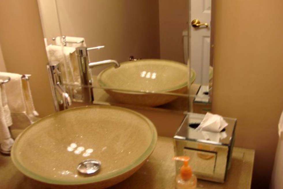 view of the washbasin in the bathroom after remodeling
