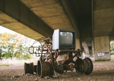 electric and mechanical junk under the bridge